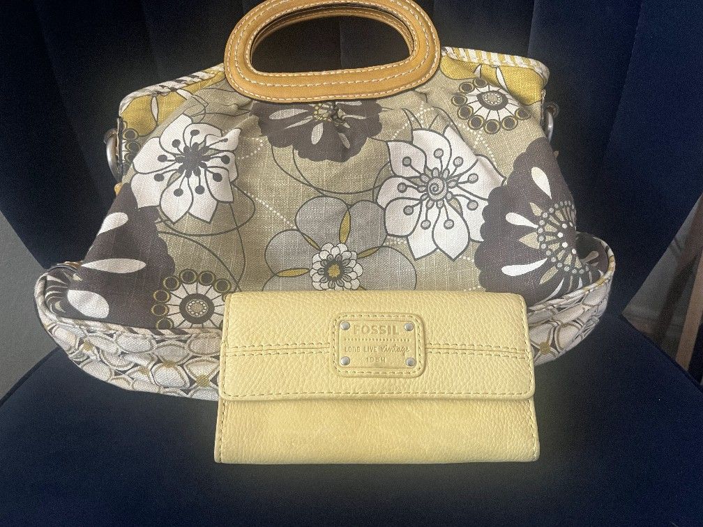 πΌ Fossil Vintage Floral Canvas Handbag + Genuine Leather Wallet Set | Bold, Bright & Beautiful!