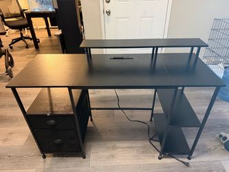 Black Computer Desk with Shelves and Drawers