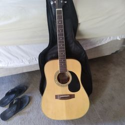 Mitchell Acoustic Hollow Body Guitar 125.00 Comes With Gig Bag Neck Straight MD 100s 