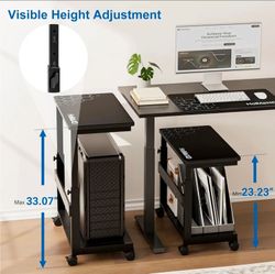 Height Adjustable Computer Tower Stand, 2-Tier ATX-Case CPU Holder with Mouse Pad & Headphone Stand, Mobile PC Standing Under Desk, Home Office Gaming