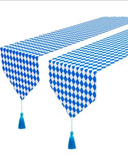2 Pack 118'' x 12'' Oktoberfest Table Runner with Tassels
Stain & Fade Resistant Matrerial, Tassel Decorated End Design, Classic Blue White Checkered 