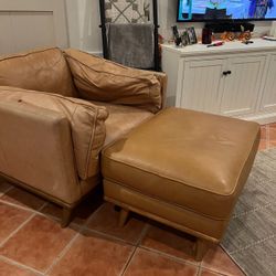 West Elm Leather Arm Chair And Ottoman 