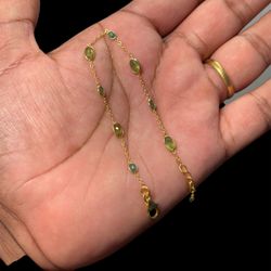 925 Silver 18K Gold Plated Peridot & Emerald Bracelet 8” Adjustable 7” 