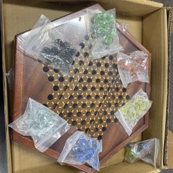 Chinese Board Games Checkers Wooden Game Set Drawers and Marbles KT00216