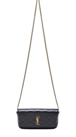 Saint Laurent YSL Gaby Chain Phone Holder Quilted Lambskin Black Gold