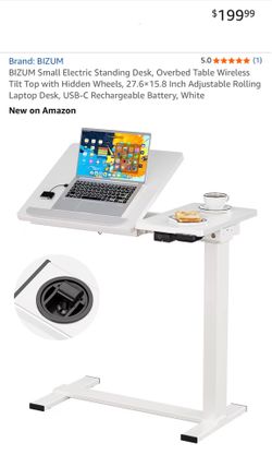 Small electric standing desk with tilting tabletop and usb-c charging