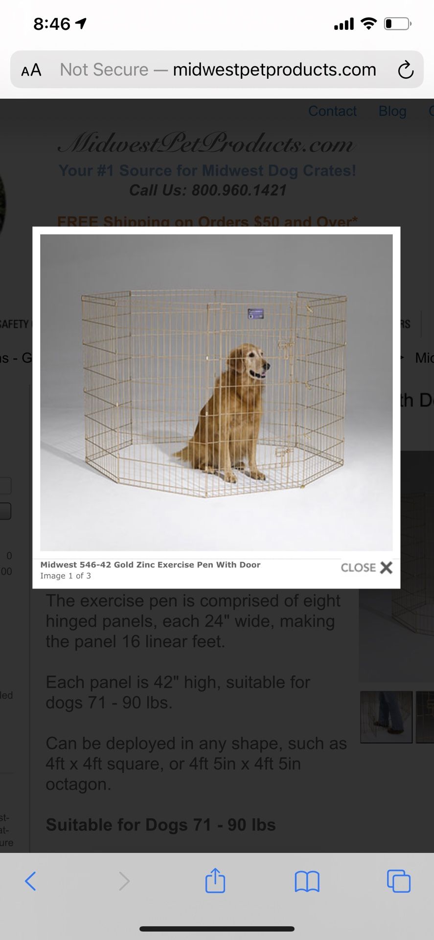 Midwest 546-42 Gold Zinc Exercise Pen With Door Pets