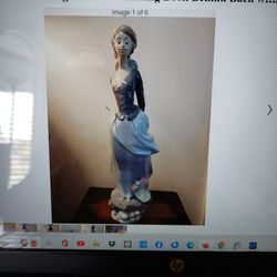 Lladro Retired Figurine Girl Holding Book Behind Back With Basket Of Flowers