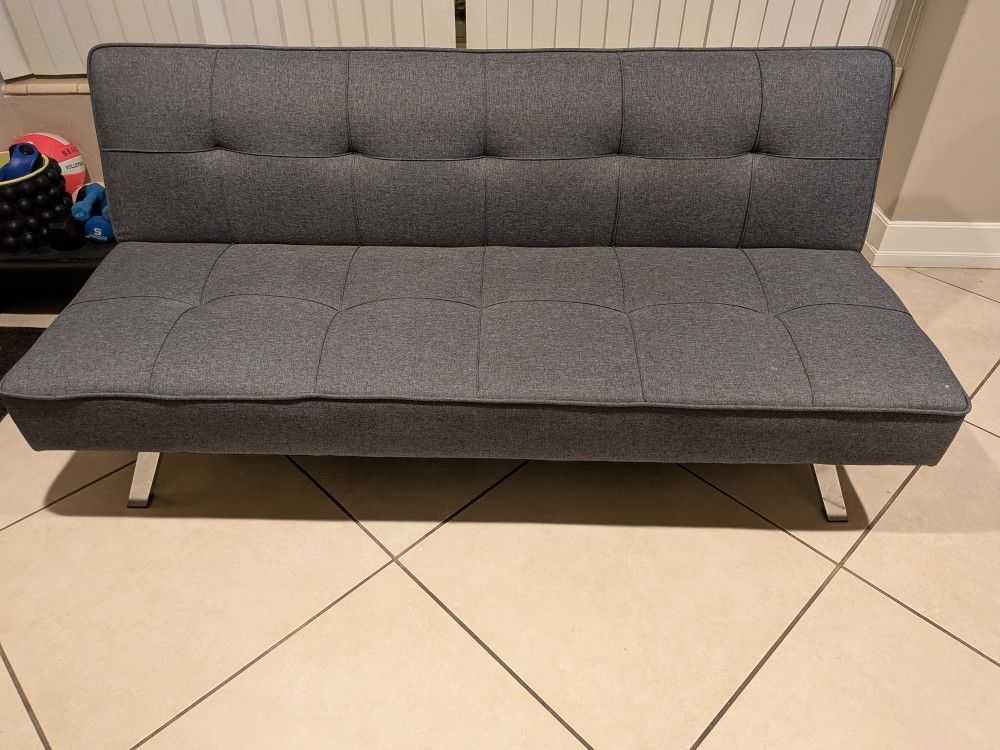 Convertible Futon Sofa Bed Gray With Stainless Leg
