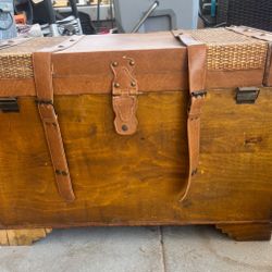 Rustic Wood & Rattan Trunk 