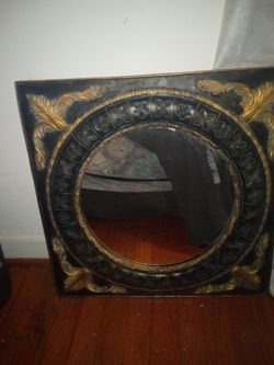 20 Inch X 20 Inch Black And Gold Vintage Mirror