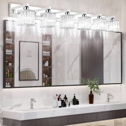 ONLY $45: 6 Light Chrome Vanity Light for Bathroom Crystal Vanity Lighting Fixtures