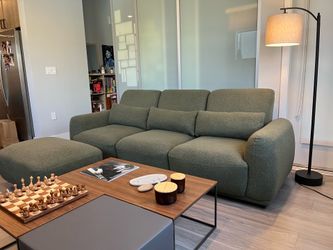 97” Green Sofa with Ottoman