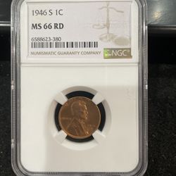 1946 S Gem Uncirculated Lincoln Penny Graded At MS66 Bright Red 4-15