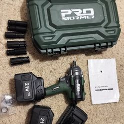 PROSTOMER 800Nm Impact Wrench with 7 impact sockets and two LITHIUM ION batteries/see discription 👍