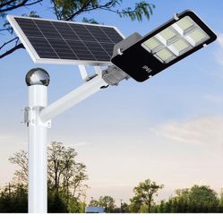 600W LED Solar Street Lights Outdoor, Dusk to Dawn Security Flood Light with Remote Control & Pole, Wireless, Waterproof, Perfect for Yard, Parking lo