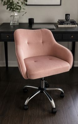 Pink Velvet Swivel Office Chair – Adjustable Height – Like New