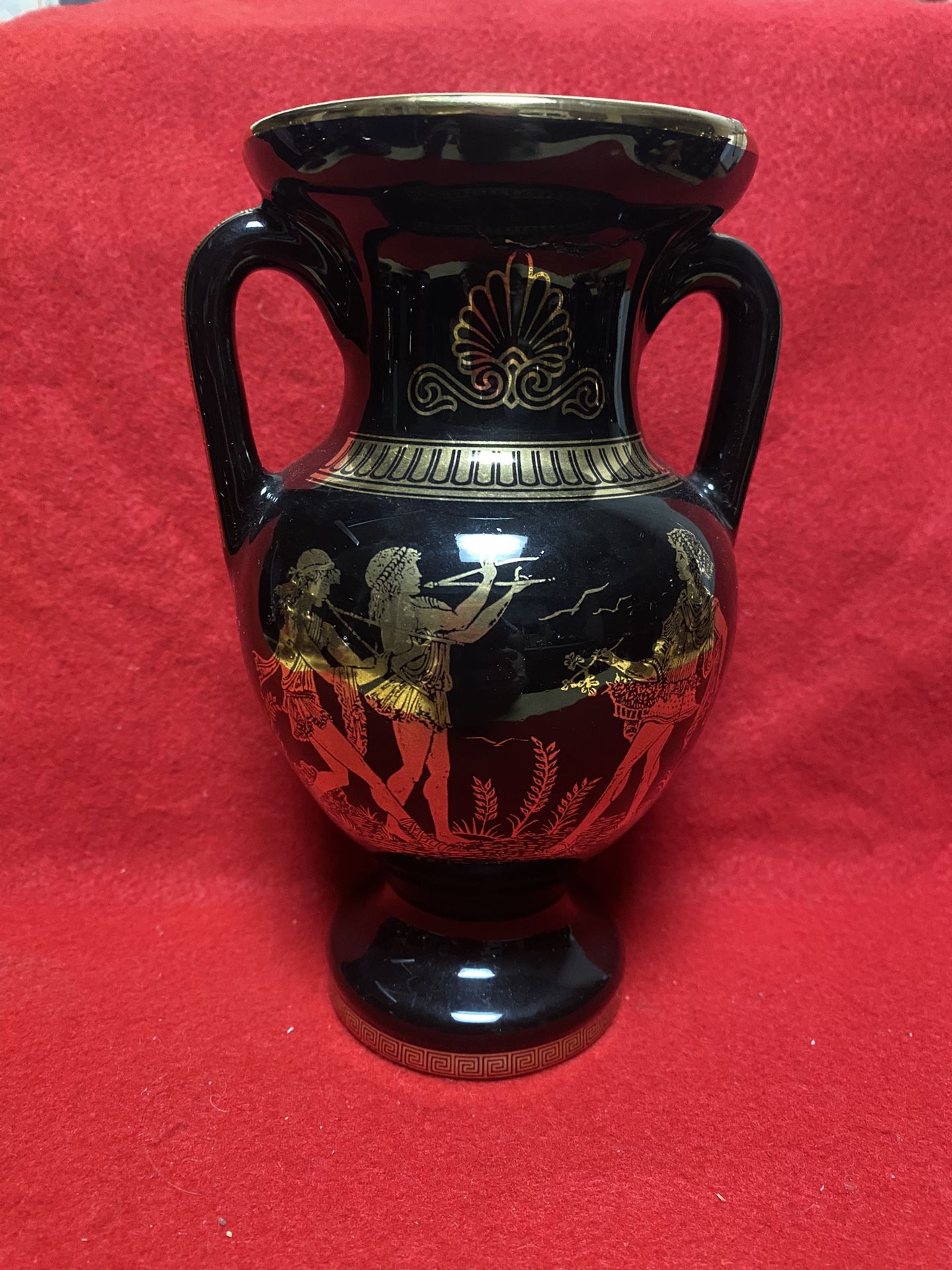 7 Inch 24k Black & Gold Handmade In Greece Imported From Greece Greek Ceramic Vase (Read Desc)