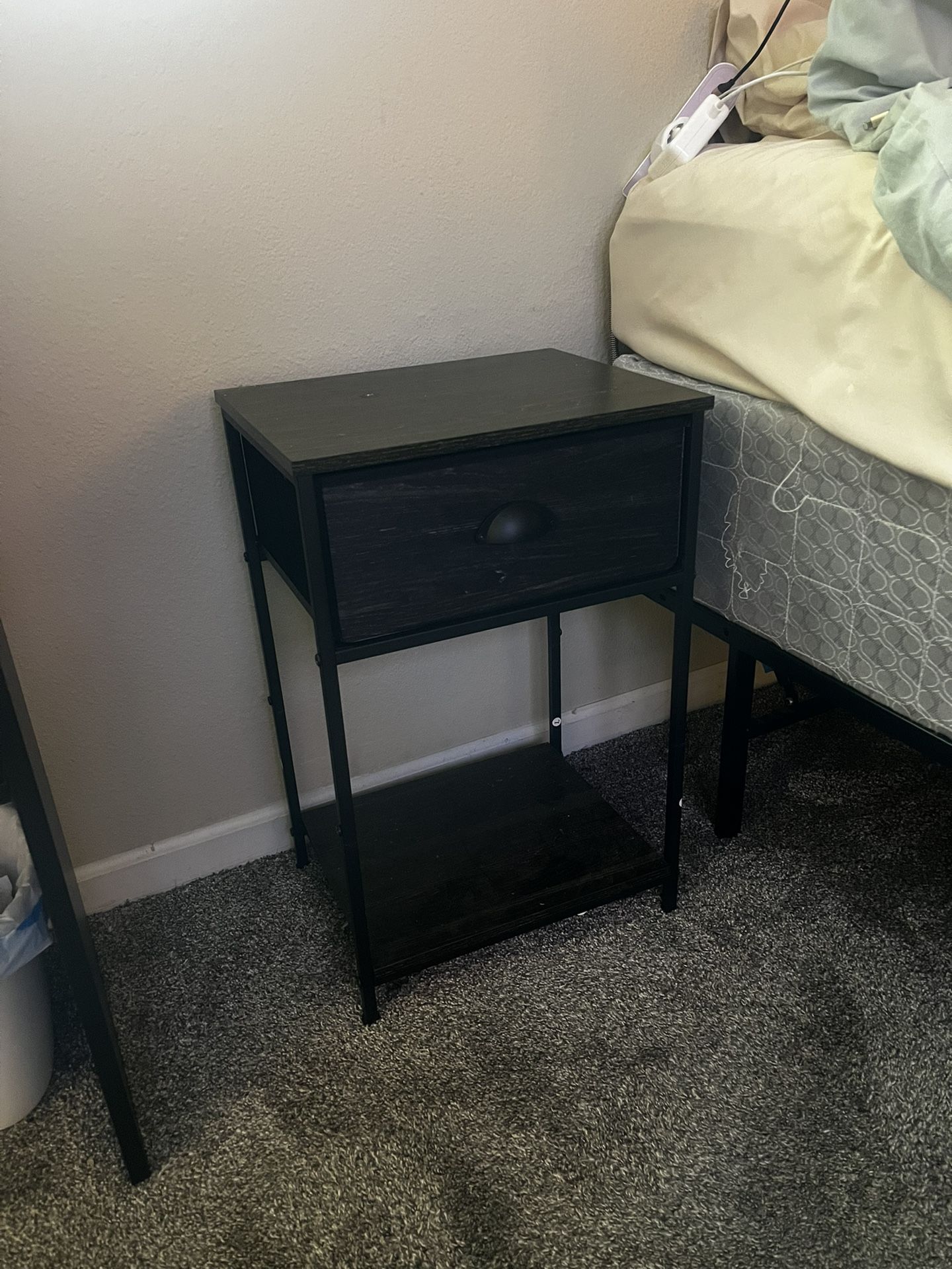 Furologee Nightstand with Fabric Drawer & Storage Shelf