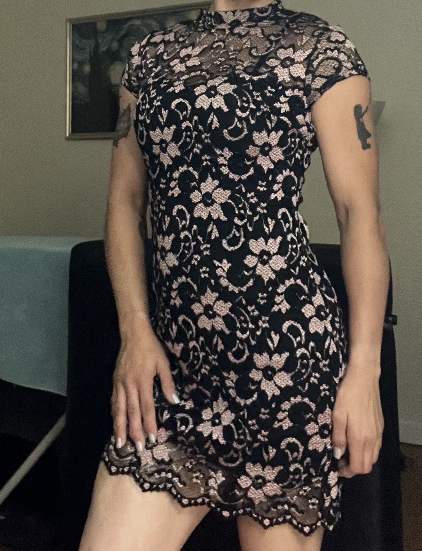 Chinese style black dress pink Accent