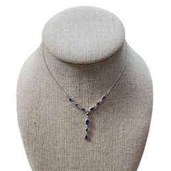 Silver Toned Blue Gem Pendant Necklace