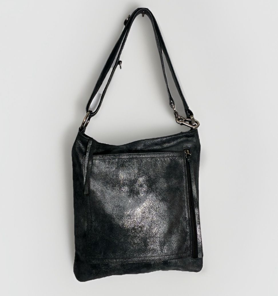 CARLA MANCINI RILEY black silver multi pockets adjustable long strap $348