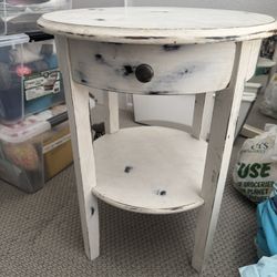 Charming Distressed White Night Stand With Drawer And Shelf