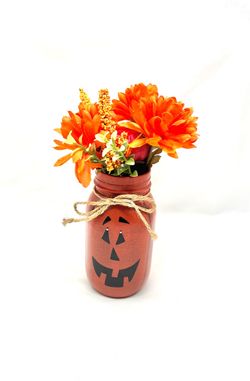 Halloween flower arrangement-NEW-Autumn, Jacko lantern, fall, leaves, pumpkin, floral