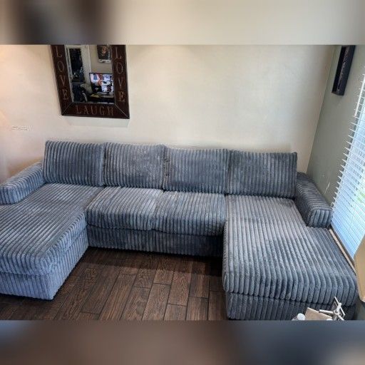 Corduroy living room sectional sofa with double chaise