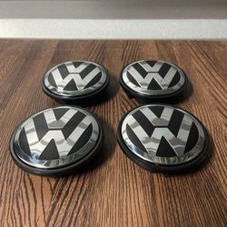 Volkswagen 65mm 2.5 Inch Black Chrome Wheel Rim Center Hub Caps Emblem 4PC Set 