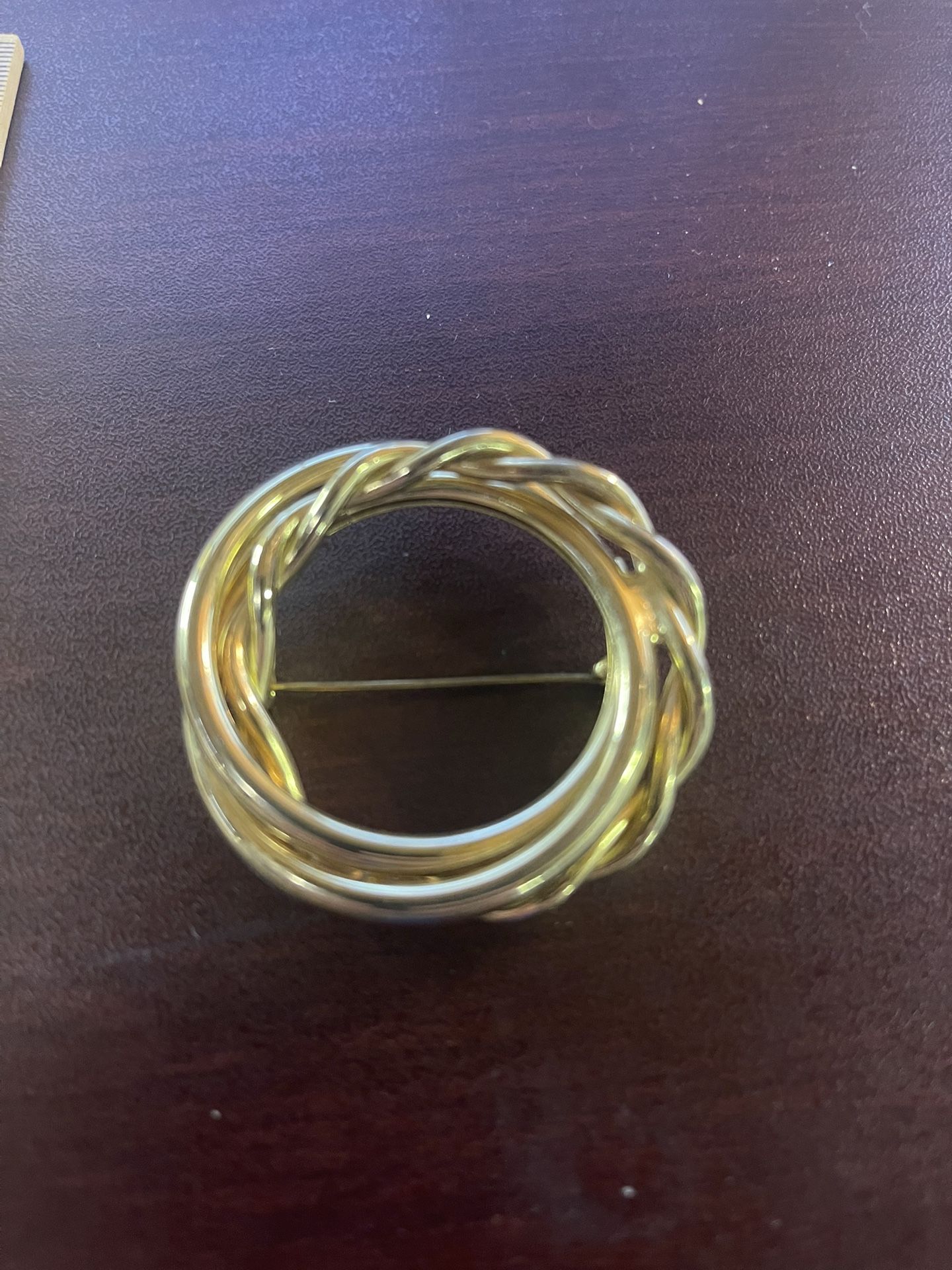 Gold-Tone Woven Circle Brooch – $3 