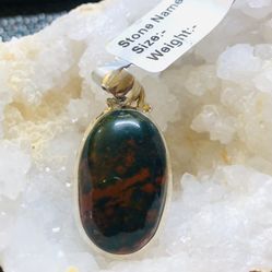 Nature Blood Stone Pendant. 925 Sterling Silver For Sale! 