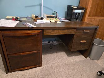 Large Wood Veneer Executive Desk with Drawers