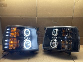 #OH155 2007-2013 Chevy Silverado Halo LED Halogen Headlight Pair