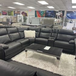 Beautiful Top Grain Genuine Leather Sectional Power Head And Feet Also Available In Light Grey $2000 OFF!!!!! HUGE SUMMER SALE!!