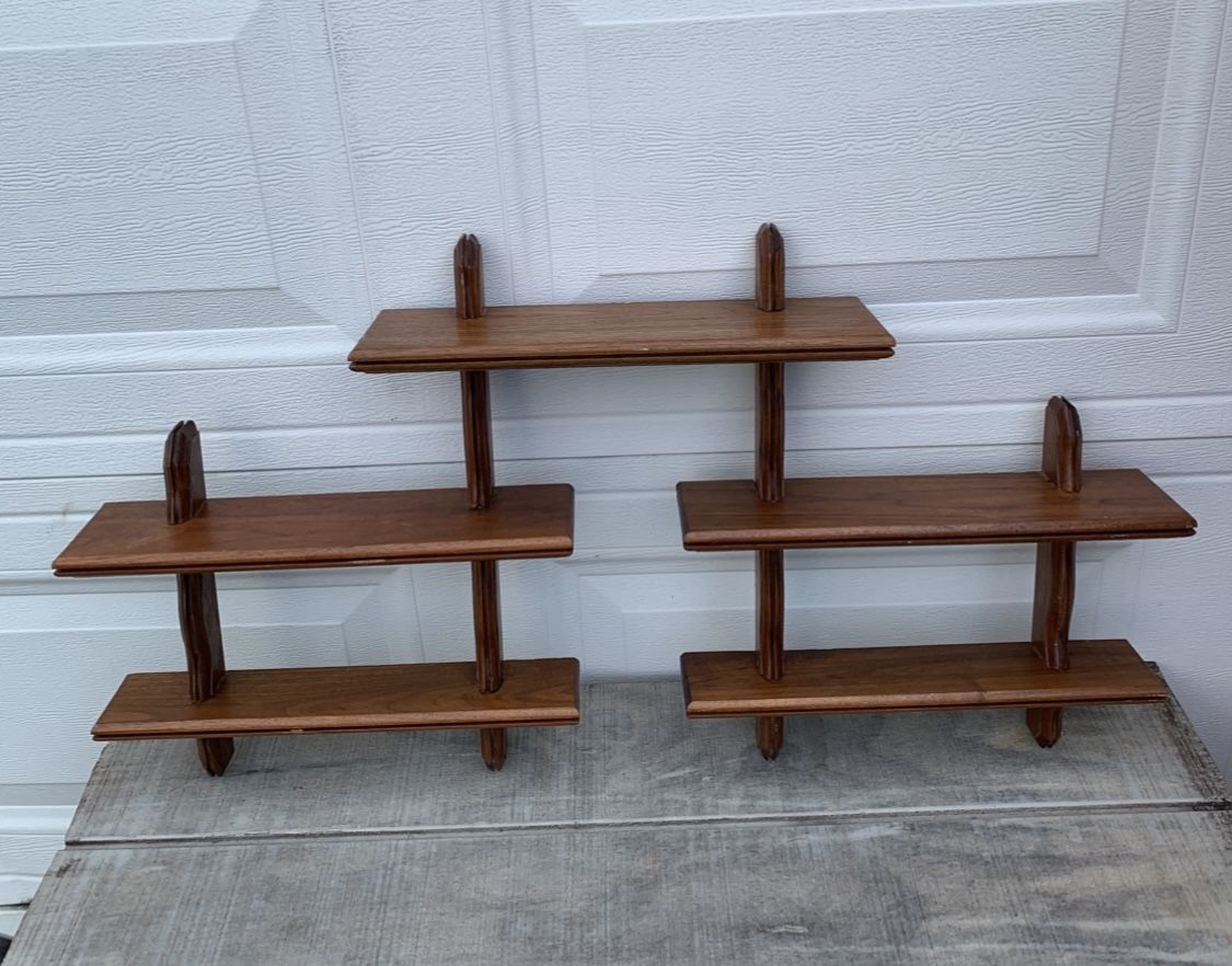 Vintage Wood 3 Tier Shelf Rack for Knick Knacks Trinkets Collectible Decor