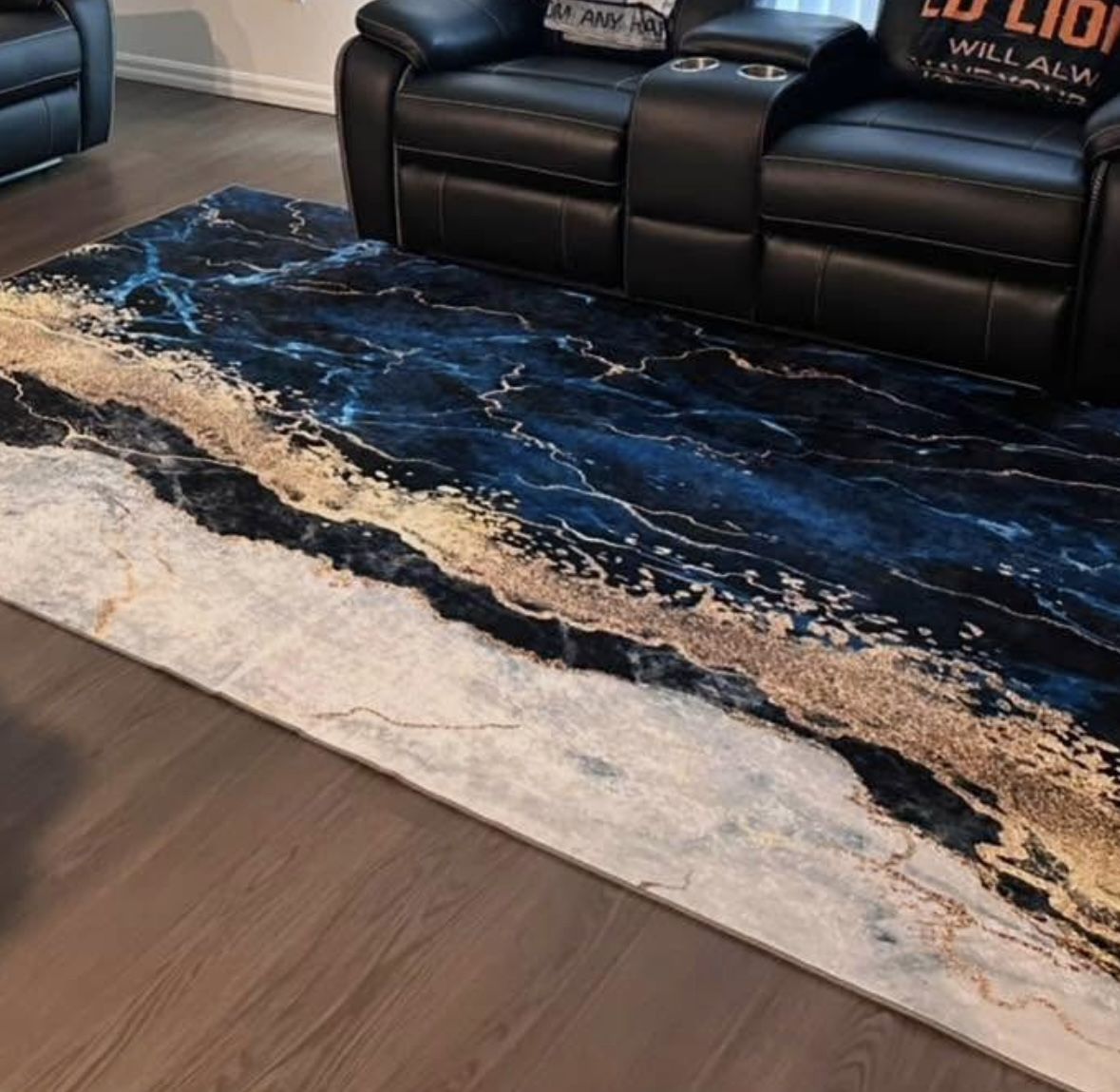 5.9’x9.2’ (180x280cm) Gold, Blue, Black, & White Rug