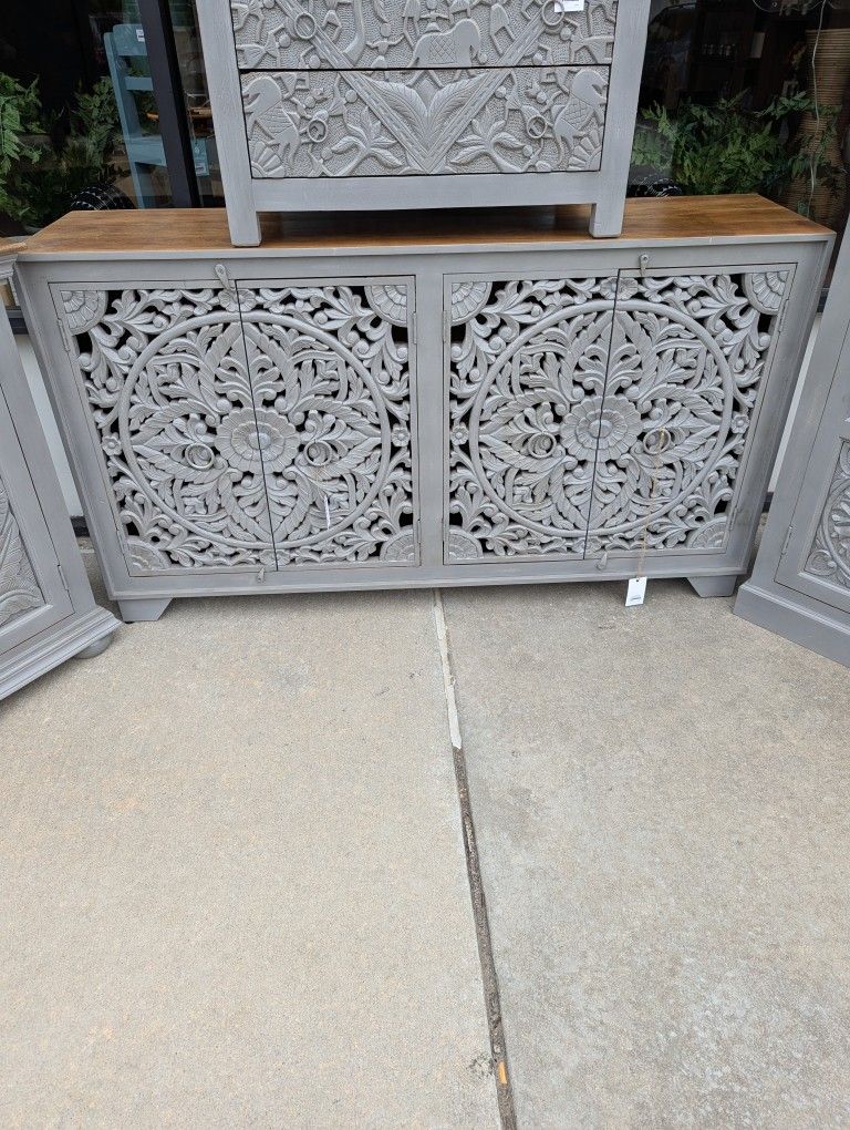 Hand Crafted Four Door Carved Sideboard