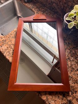 Cherry Wood Framed Wall Mirror with Shell Detail