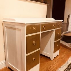 Beautiful Desk All Real Wood White And Gold