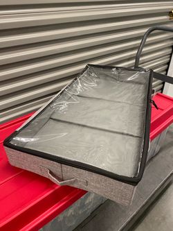 Brand New Under Bed Storage Container Zippered Clear Top Lid, Outer Linen Fabric, Reinforced Frame and Sturdy Bottom with 2 Carrying Handles