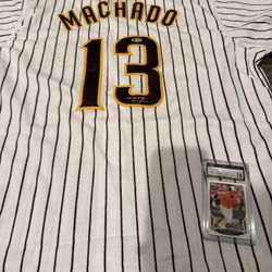 Manny Machado Custom Padres Jersey With Authentic Autograph, Plus Rookie Baseball Card, Padres, Chargers
