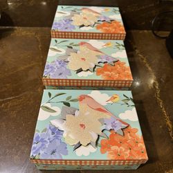 New Set of 3 Nesting gift boxes with floral and birds design 3 different sizes