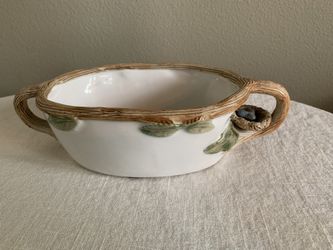 Vintage Ceramic Oval Bowl with Birds Nest and Eggs