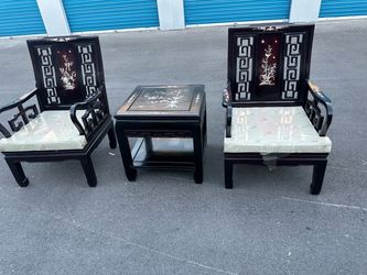 Chinese Rosewood Mother of Pearl Chair and Table Set