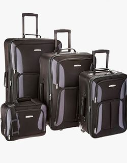 Rockland  Softside 4 Piece Luggage Set, Expandable, (14" Tote/19"/24"/28"), Black Gray