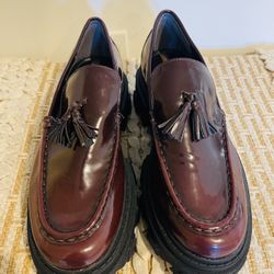 Women’s Sam Edelman Dandrea Burgundy Leather Lug Tailored Chunky Platform Loafer Size 8.5 