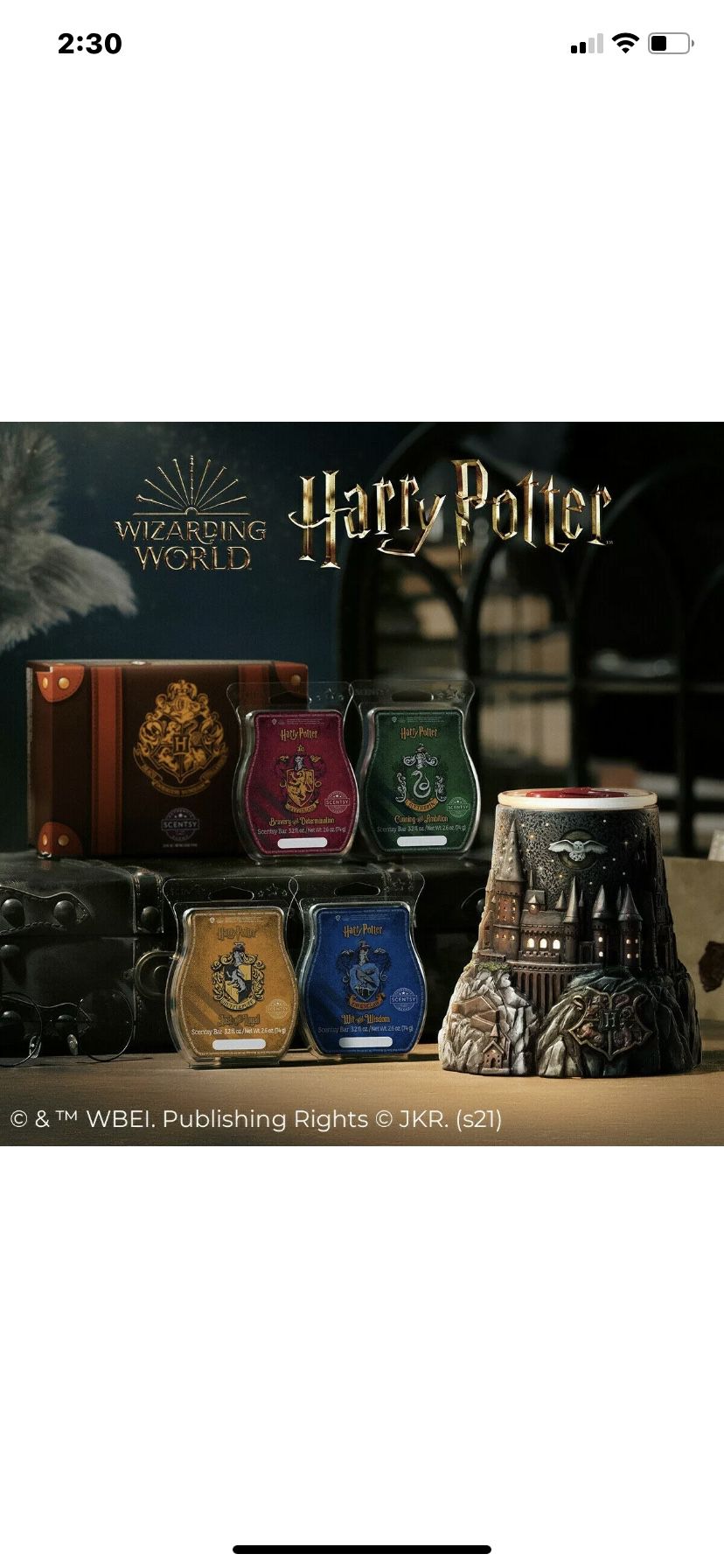 HARRY POTTER HOGWARTS SCENTSY WARMER & HOGWARTS HOUSES WAX COLLECTION BRAND NEW 