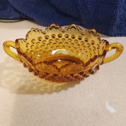 Vintage Amber Glass Nut Candy Dish