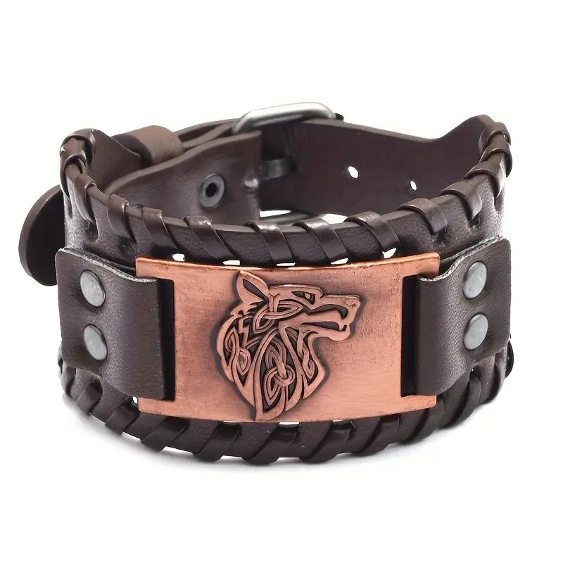 Leather/Copper Wolf Bracelet. NWT.